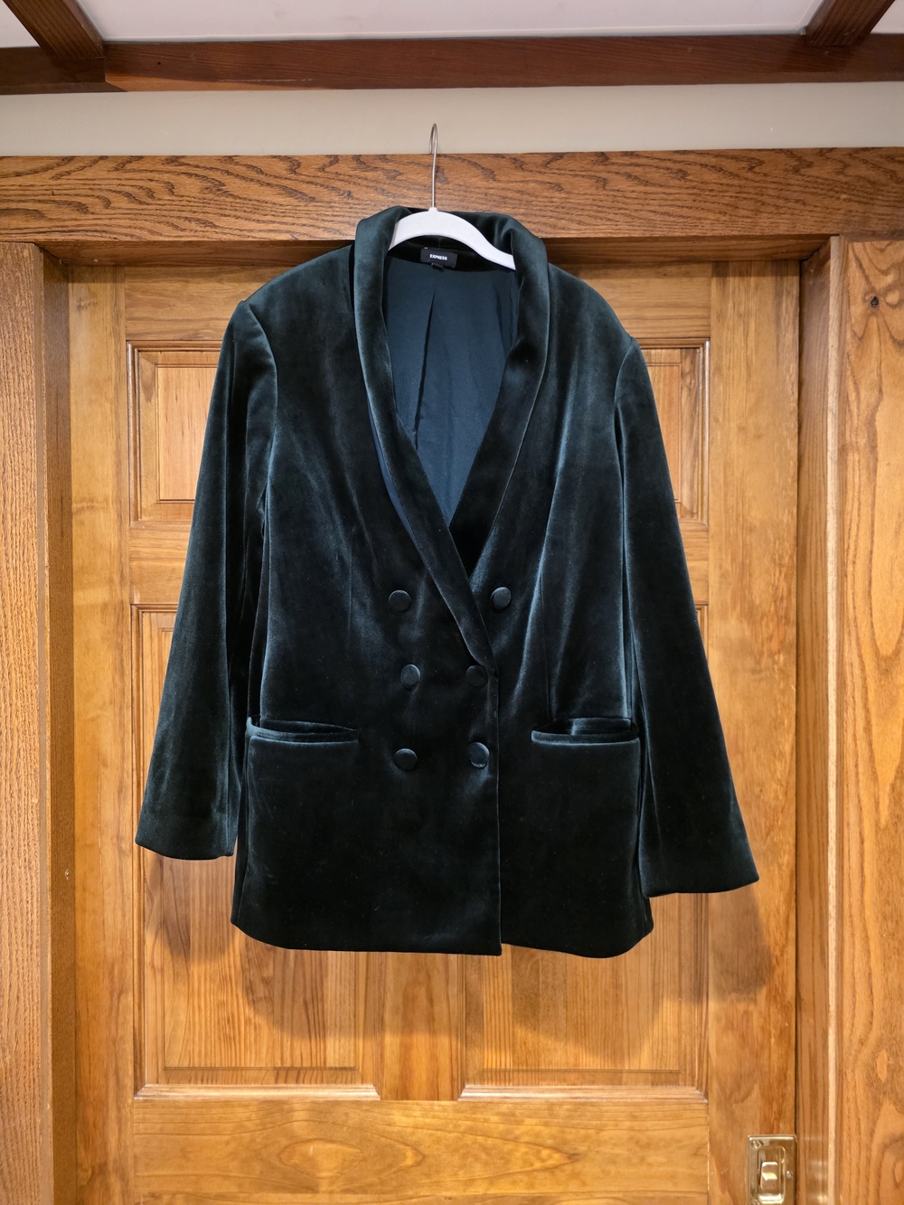 Express Deep Green Velvet Double-Breasted Blazer